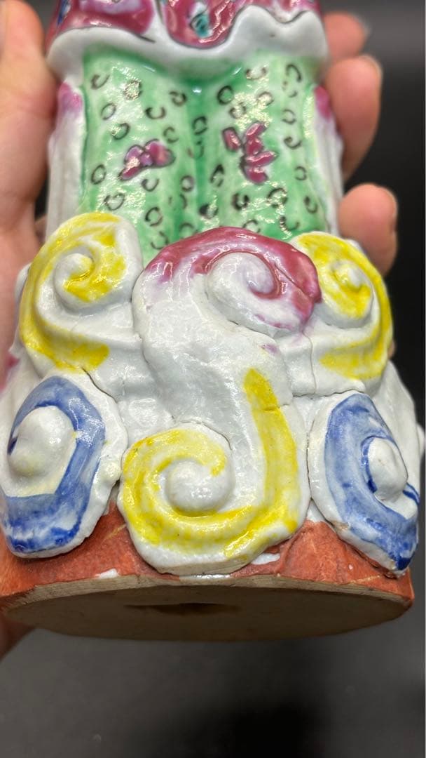 中国美術 古玩 色絵陶人形 陶器人形 高さ約25cm 置物 オブジェ 古董品