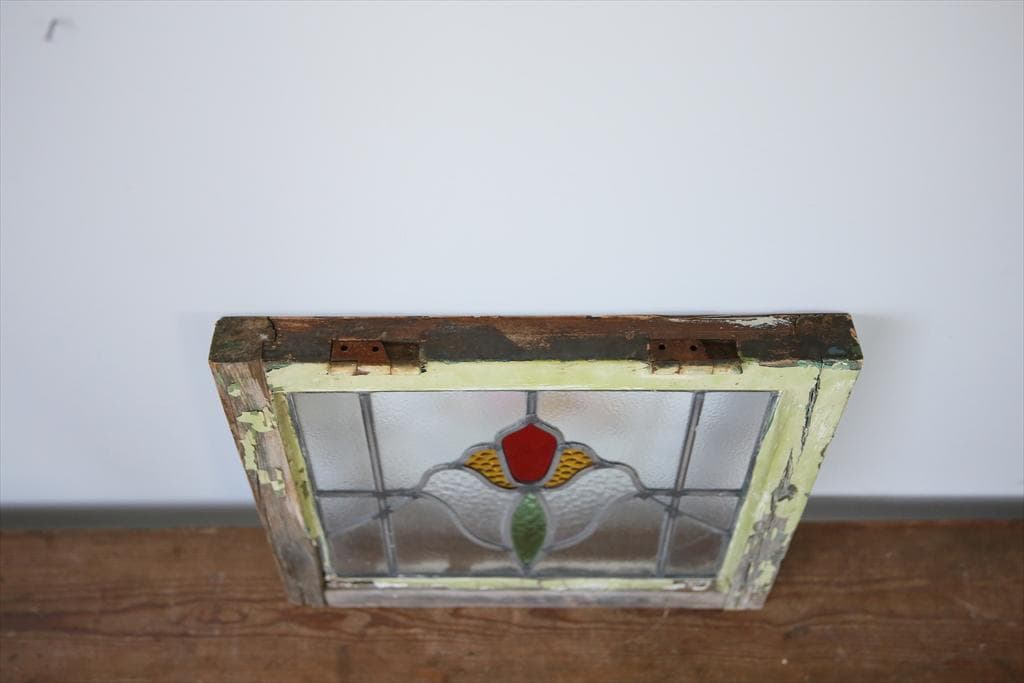 英国アンティークステンドグラス窓枠/ガラスウィンドウ/建具(84-212-8)