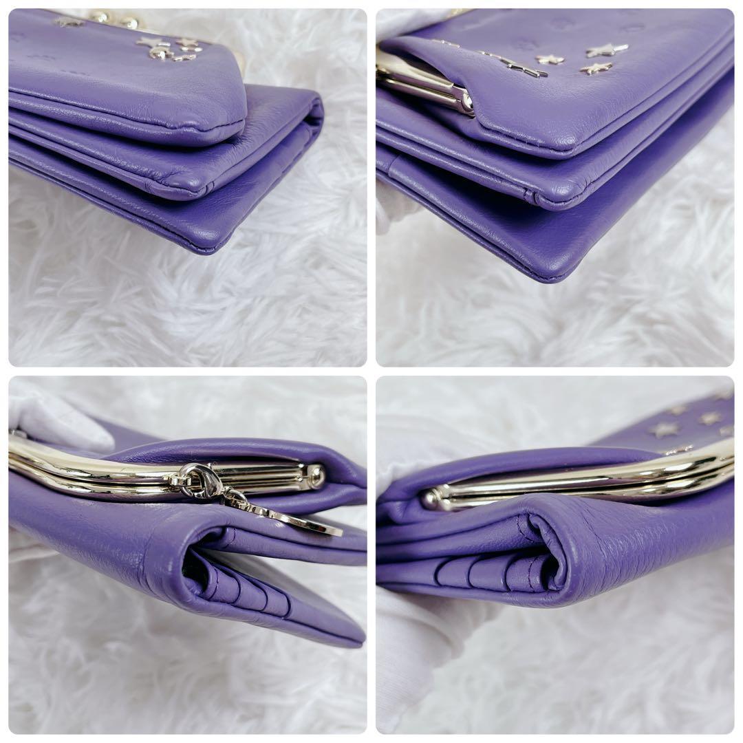 極美品 ANNA SUI 猫 ネズミ 星 本革 レザー がま口 二つ折り財布