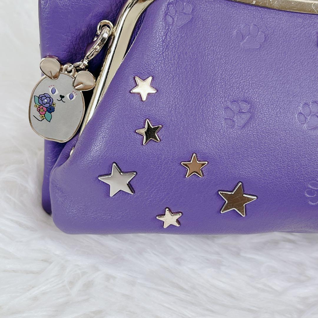 極美品 ANNA SUI 猫 ネズミ 星 本革 レザー がま口 二つ折り財布