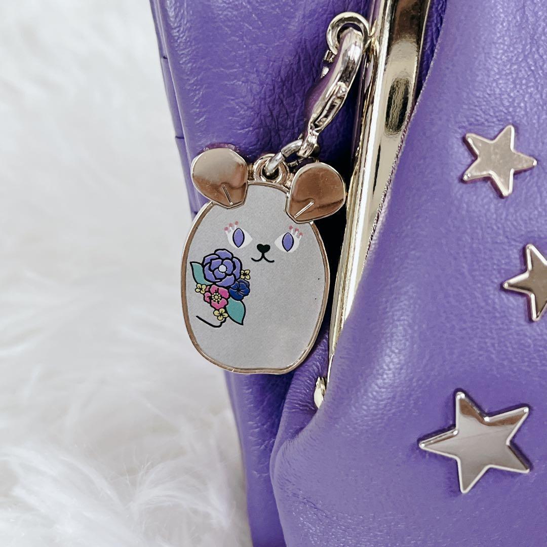 極美品 ANNA SUI 猫 ネズミ 星 本革 レザー がま口 二つ折り財布