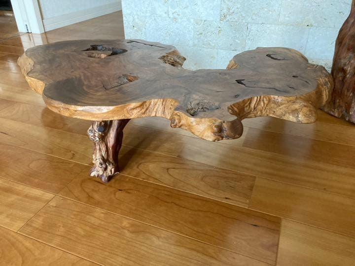 銘木自然木花台作家物／一枚板 テーブル