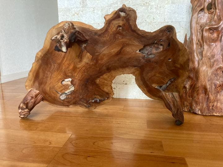 銘木自然木花台作家物／一枚板 テーブル