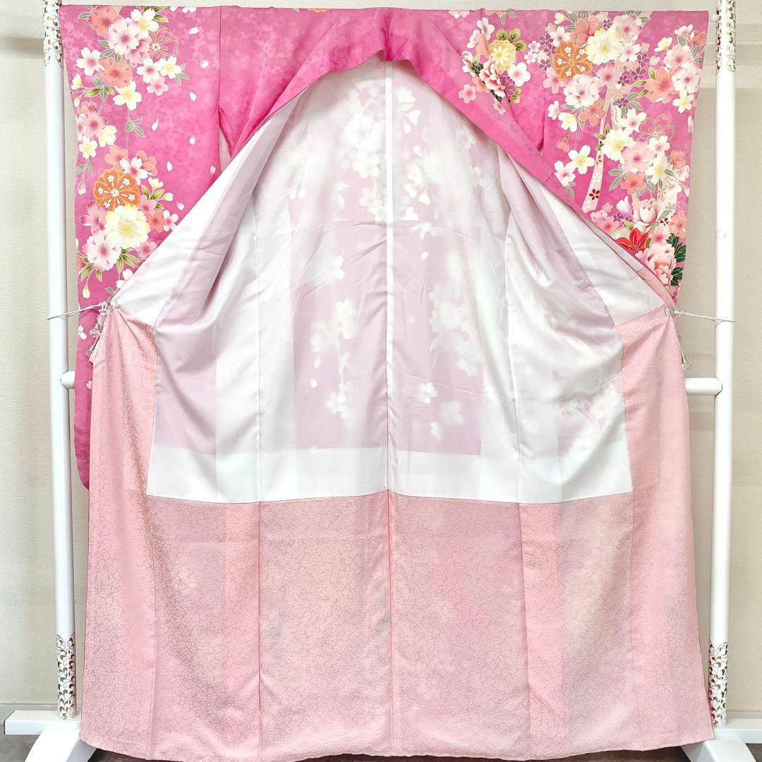 ⭐︎K0812 美品 正絹 振袖 レンタル店放出品 ガード加工 花柄 ピンク 9号