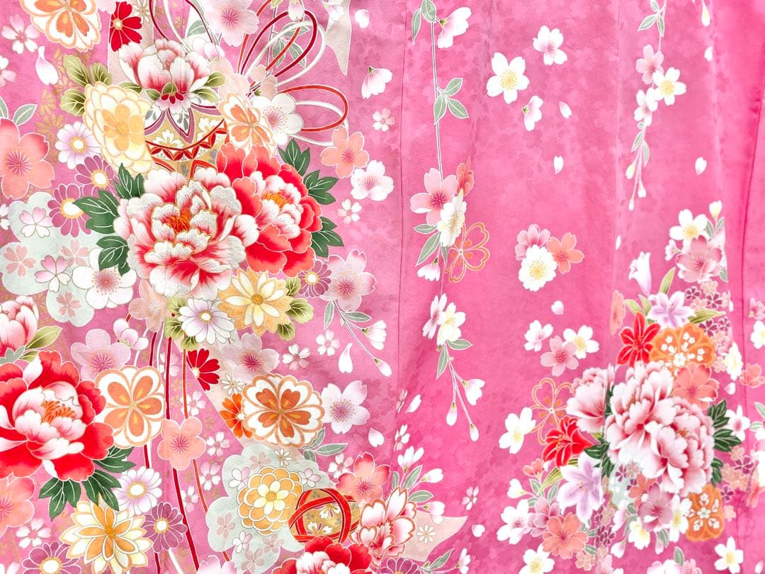 ⭐︎K0812 美品 正絹 振袖 レンタル店放出品 ガード加工 花柄 ピンク 9号