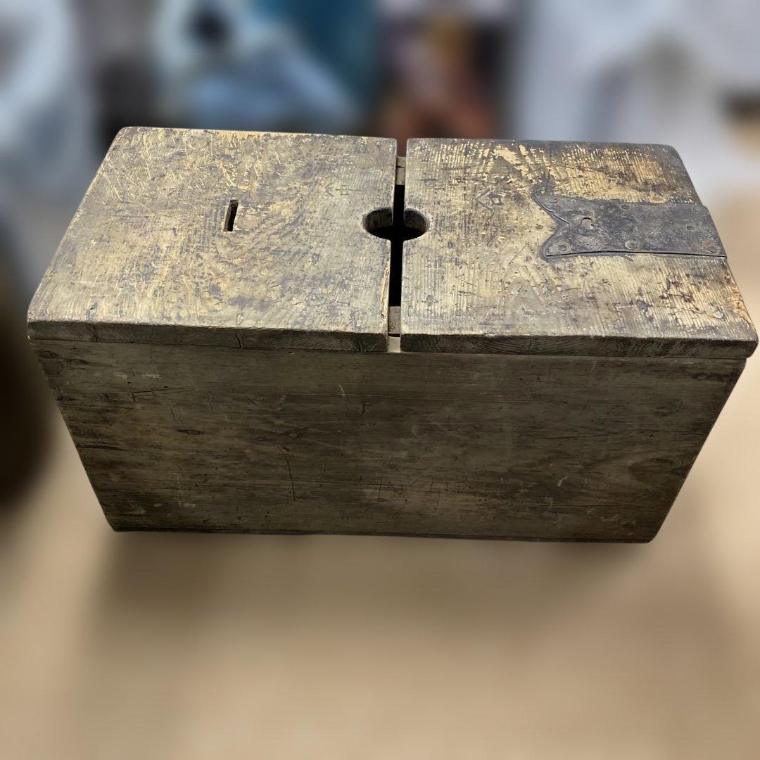 レトロ 木製 銭箱 錠前付 古民具 アンティーク