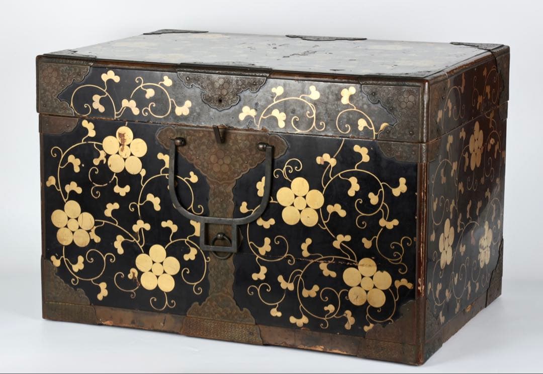 【江戸期】星梅鉢家紋 総面蒔絵 大名挟箱 金具付 時代箪笥 雛道具 古美術 骨董