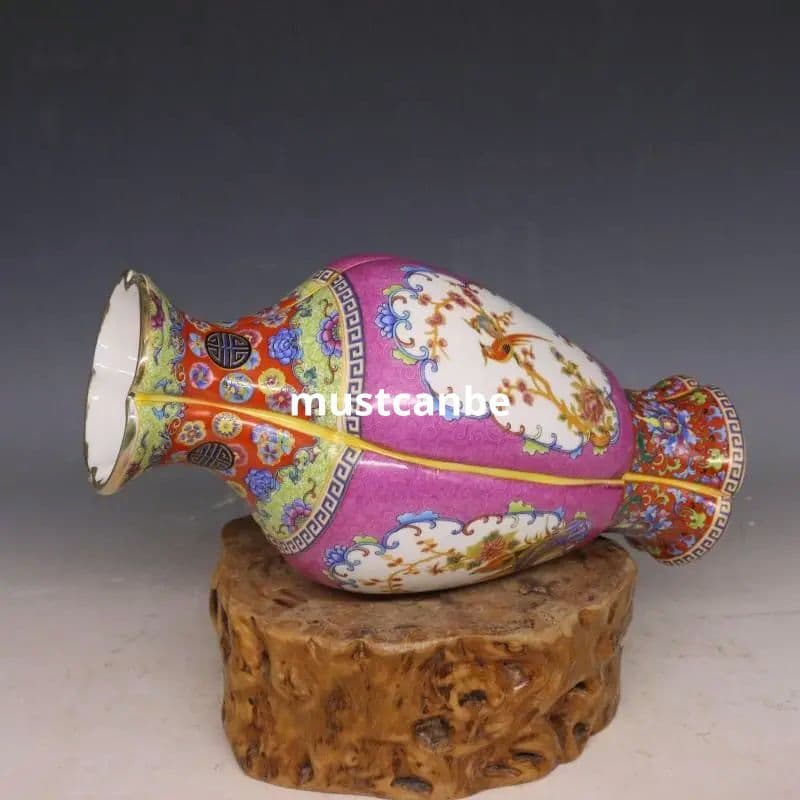 清雍正琺瑯彩花鳥如意花瓶 景徳鎮 陶磁器 装飾品 現代工芸品 美術品 置物