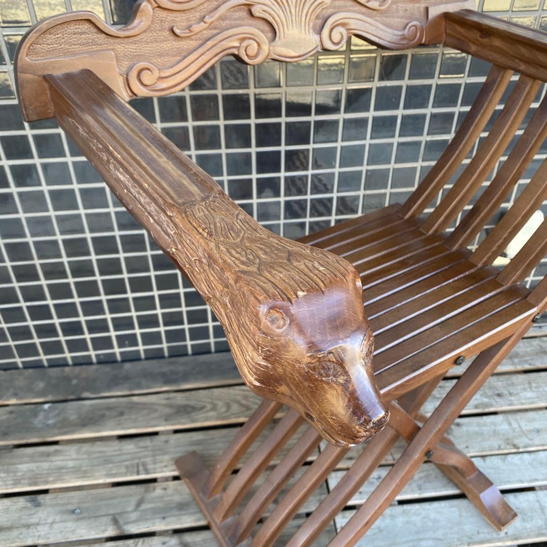 B.イタリア サボナローラチェア ヴィンテージ 折りたたみ 木彫り 家具