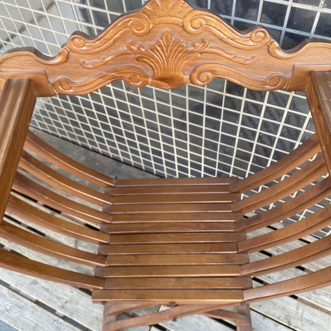 B.イタリア サボナローラチェア ヴィンテージ 折りたたみ 木彫り 家具