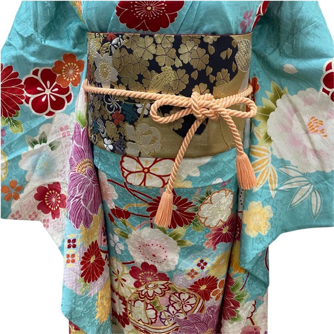 ≪早い者勝ち≫【美品】 振袖セット 成人式 正絹 古典柄 水色 3S*150 ●