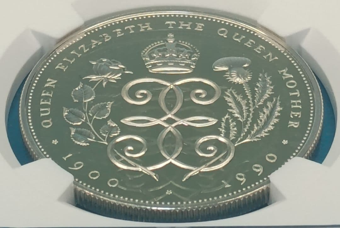 1990 クイーン・マザー 生誕90周年 5ポンド 銀貨 NGC PF69UC