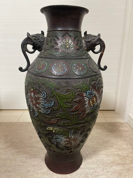 中国古美術　明時代七宝焼壺　古銅製4.4キロ