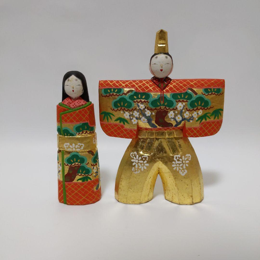 雛人形 木彫人形 一刀彫 松園作 木箱付