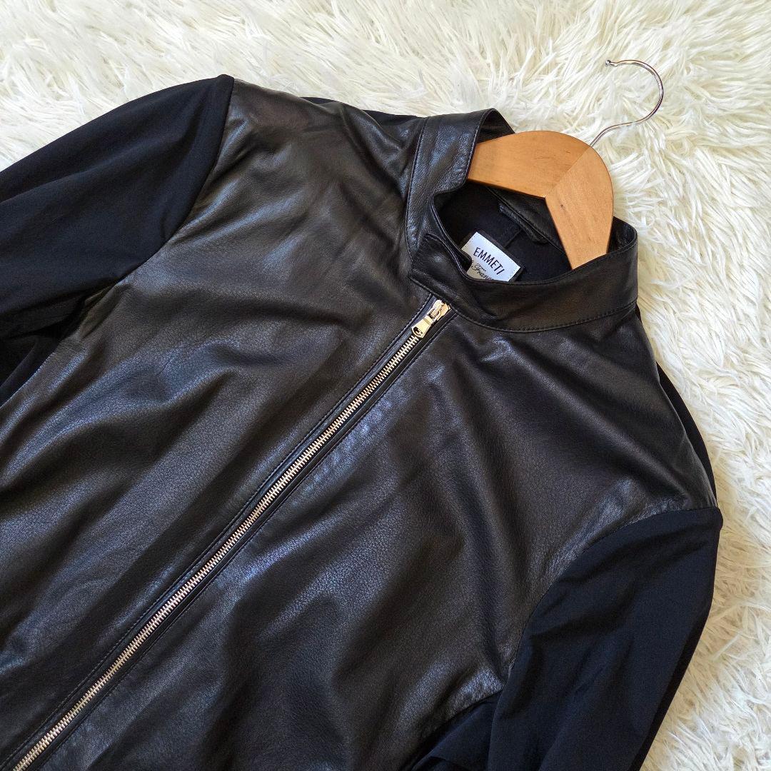 極美品 エンメティ シングル ライダースジャケット ラムレザー サイズ48 L