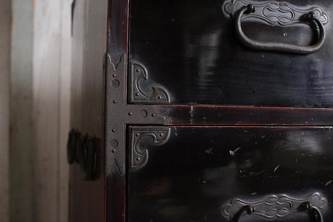 丸金具　時代庄内箪笥 3段　タンス　収納　古家具　古民家　時代家具