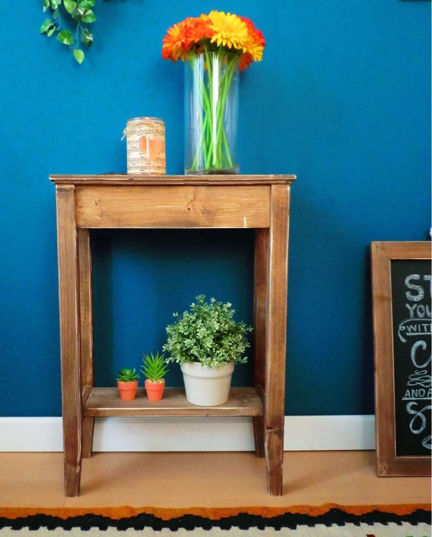 【木製スリムテーブル-B】花台/アンティーク/フラワースタンド/玄関