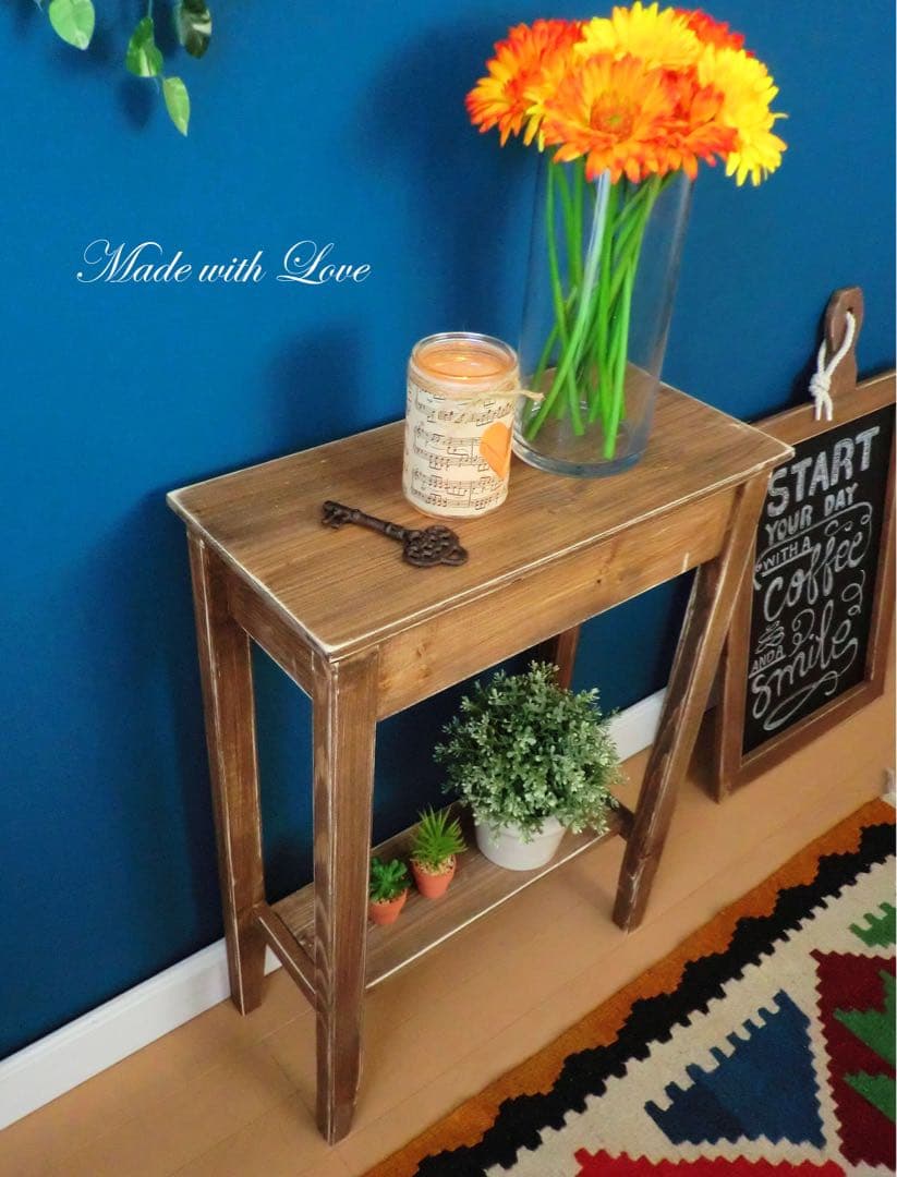 【木製スリムテーブル-B】花台/アンティーク/フラワースタンド/玄関