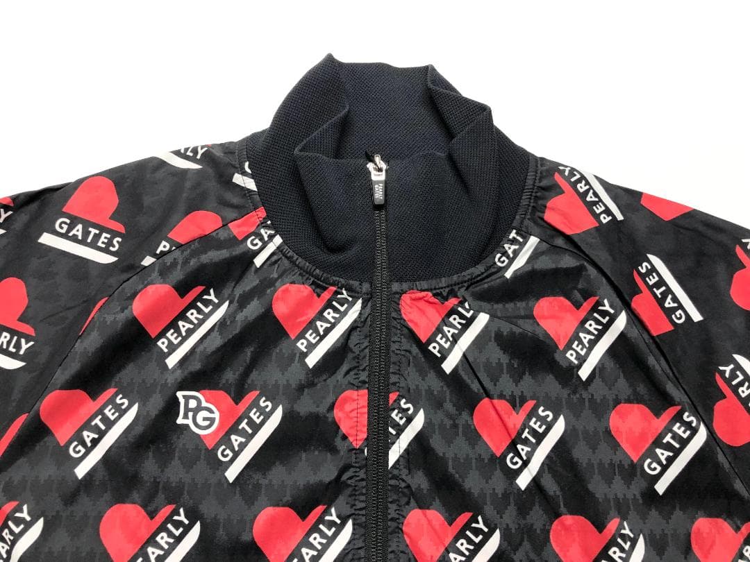 ○★新品未使用　PEARLY GATES　ハートロゴ柄　ジャケット　2　ブラック