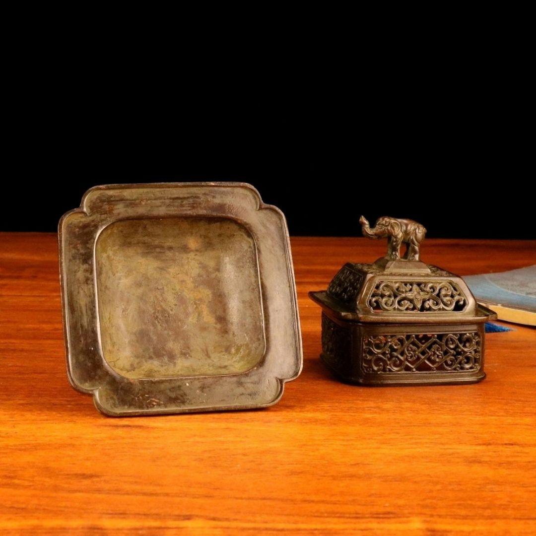 銅 細工 香炉 象蓋三層香炉 茶室 文房案頭 置物 装飾品 工芸品