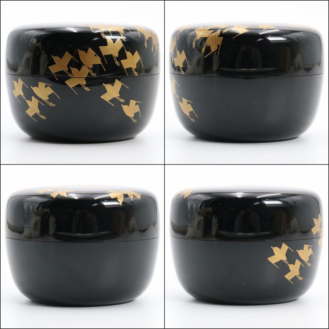 田崎昭一郎作 輪島塗 櫛千鳥蒔絵 平棗 内銀溜 村上宗信書付　rM787　N4