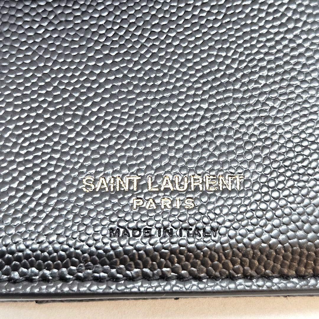 サンローラン 三つ折り財布 キャビアスキン カサンドラ Vステッチ