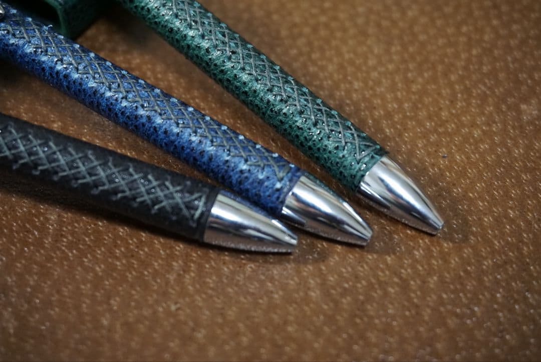 【セール】翠色　革軸ペン　消しゴムケースセット