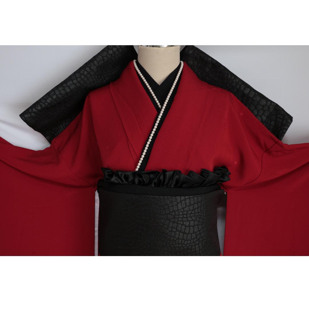 無地■振袖7点セット帯新品丈161.5cm帯締め寛斎フルセット赤成人式FA53