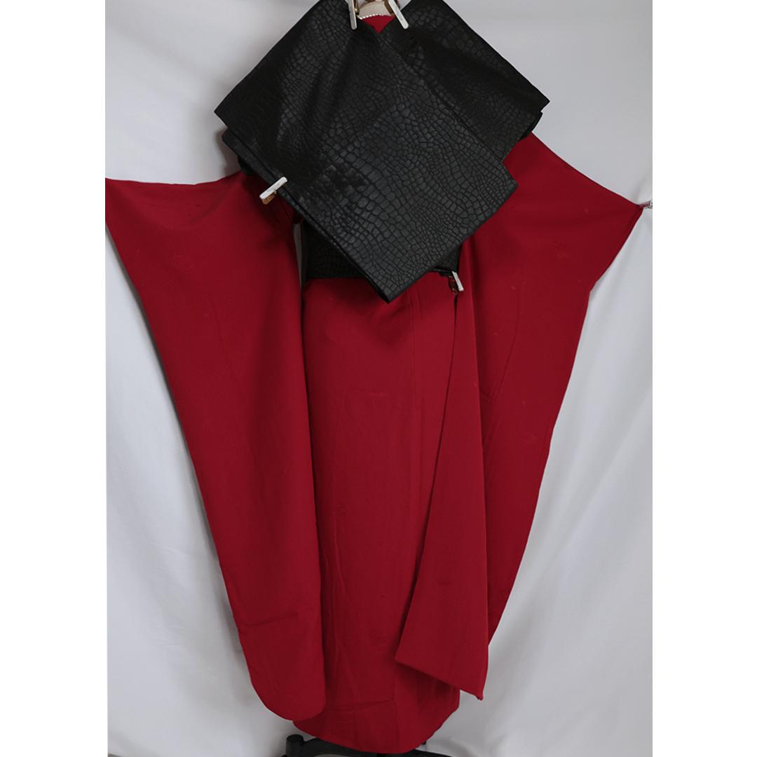 無地■振袖7点セット帯新品丈161.5cm帯締め寛斎フルセット赤成人式FA53