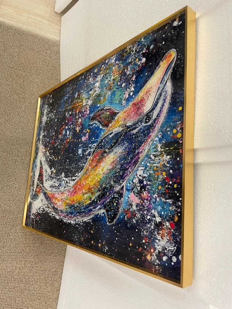 水晶絵　アートパネル　イルカ　いるか　クリスタル　絵画　アート　海　壁掛け　絵