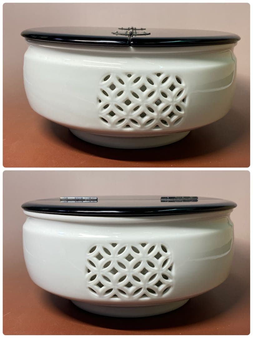 【茶道具】加藤藤城造　白磁七宝透平水指（共箱）