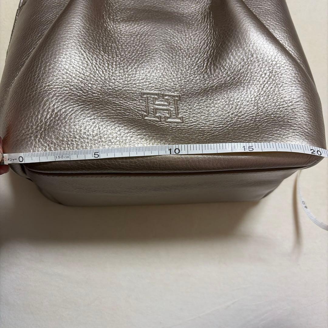 ヒロフ　メタリックゴールド レザー ハンドバッグ