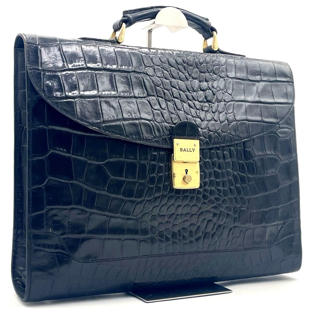 【極美品】BALLY クロコ型押しレザー ビジネスバッグ ブリーフケース A4可