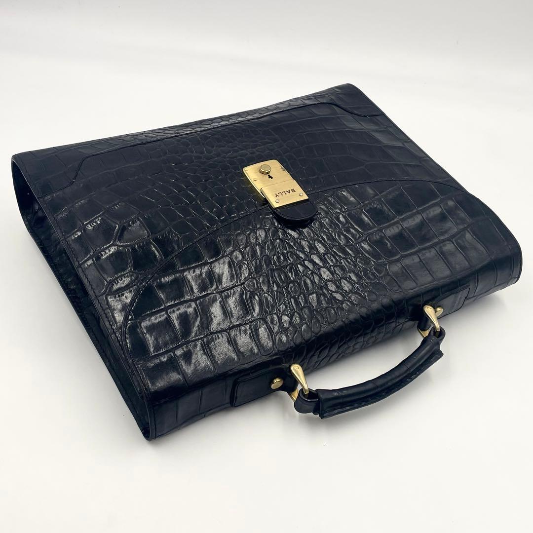 【極美品】BALLY クロコ型押しレザー ビジネスバッグ ブリーフケース A4可