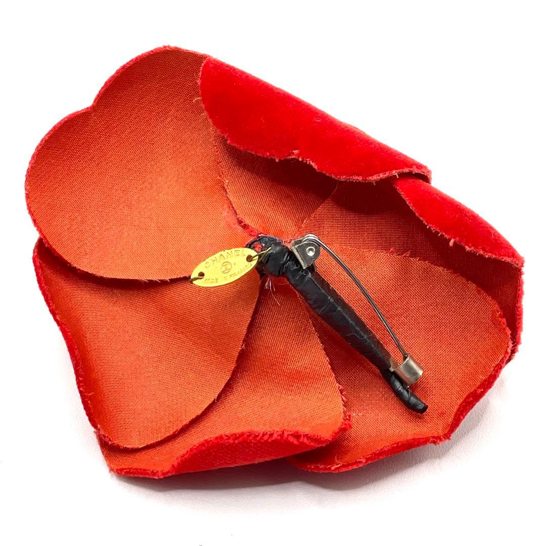 CHANEL シャネル カメリア コサージュ ピンブローチ ベロア レッド