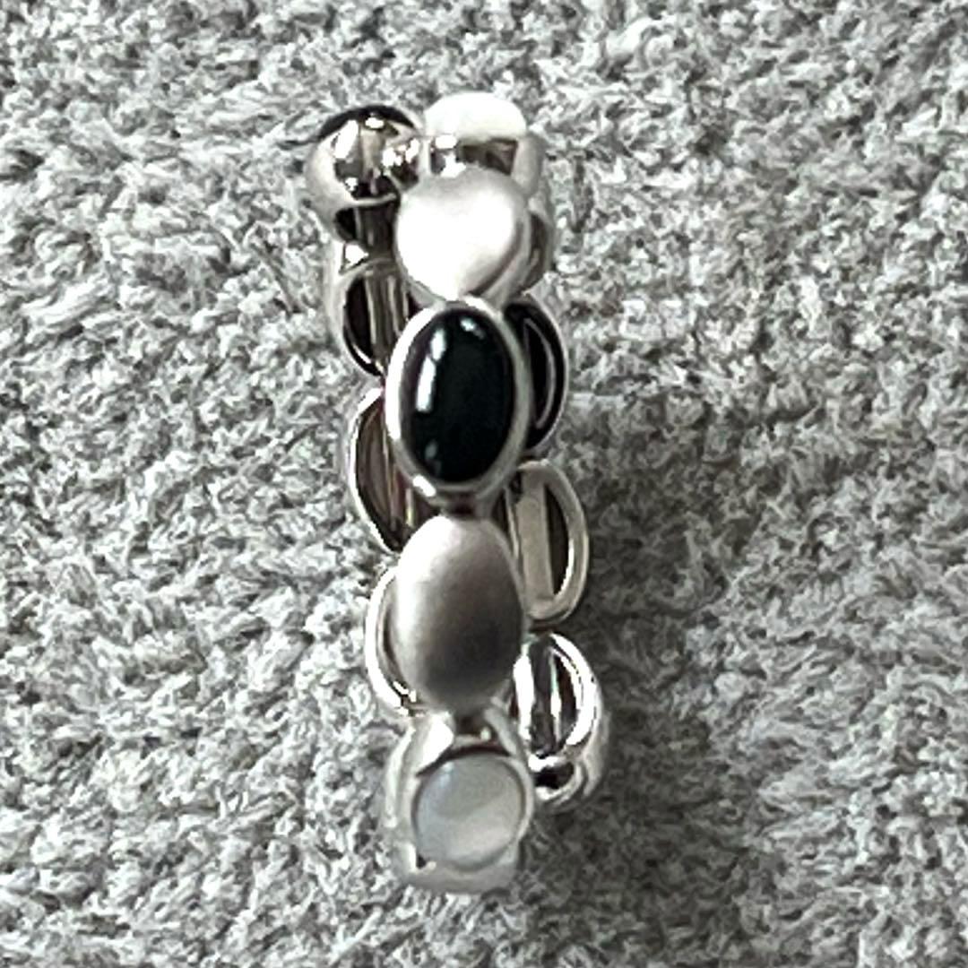 パラジウムシルバー950 オニキス&白蝶貝　フレックスリング　GSTV