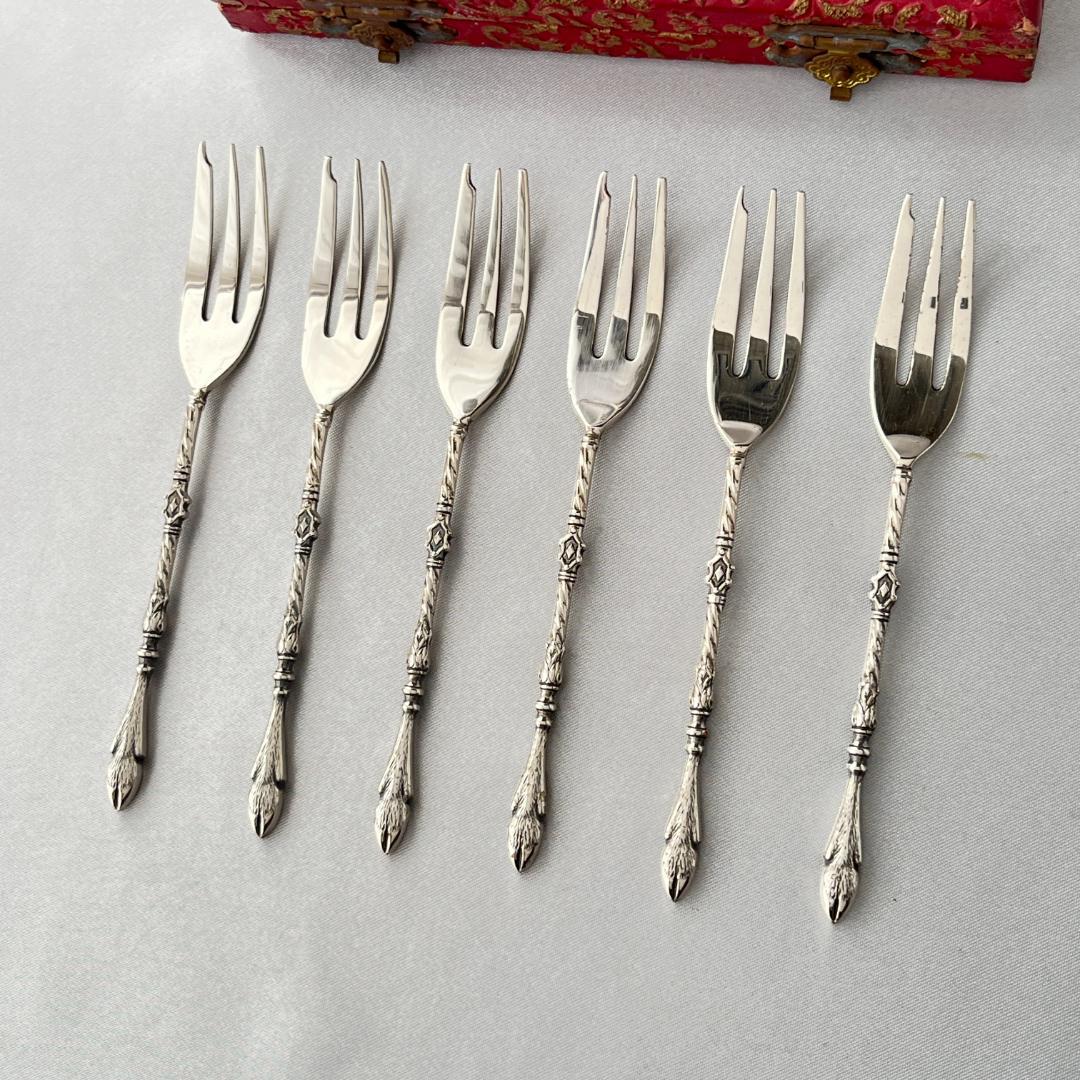 【ドイツ】 ケーキフォーク 6本 【シルバープレート】金彩風ケース