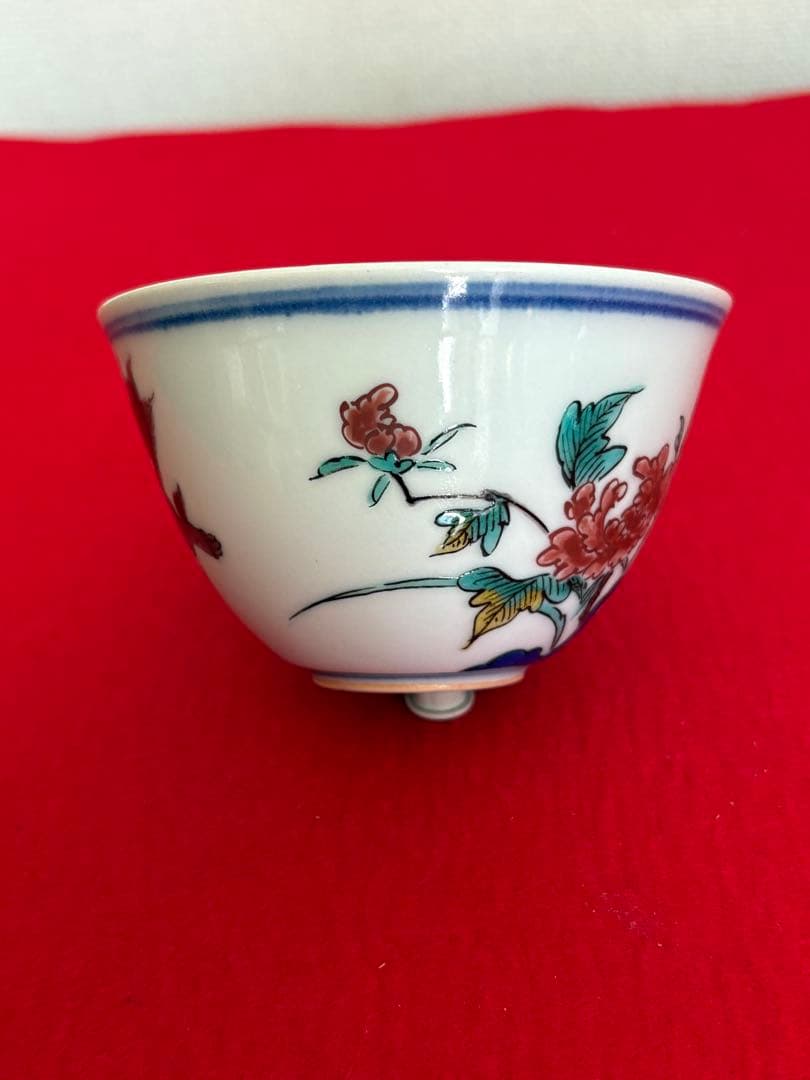 人間国宝 初代 徳田八十吉作 古九谷写意 汲出茶碗 十客 管理T289