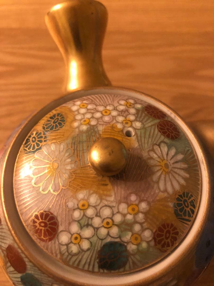 九谷焼　章山　茶器　7点セット　色絵　金彩　花詰　急須　湯呑　茶道具　煎茶道具