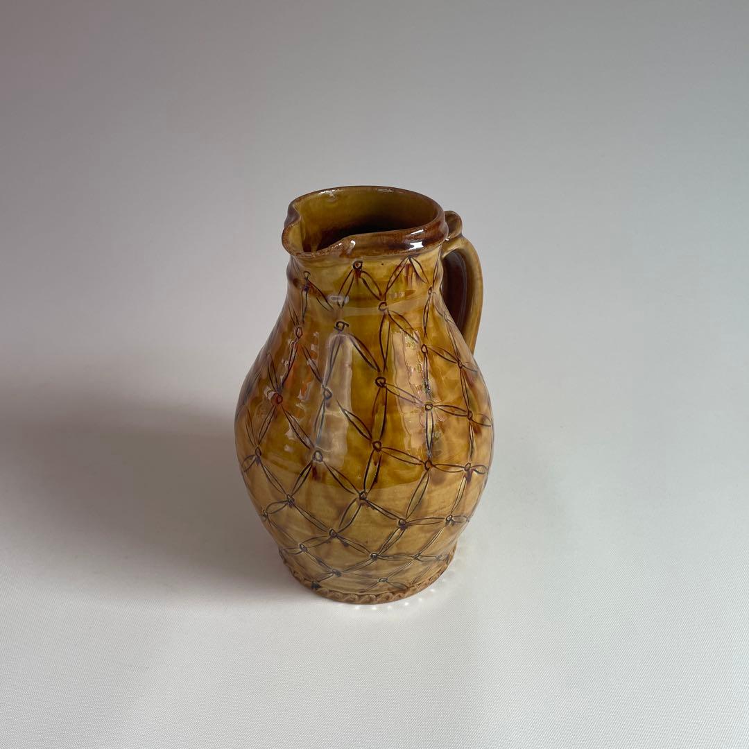 民藝 湯町窯 布志名焼 黄釉 手付水差し ピッチャー