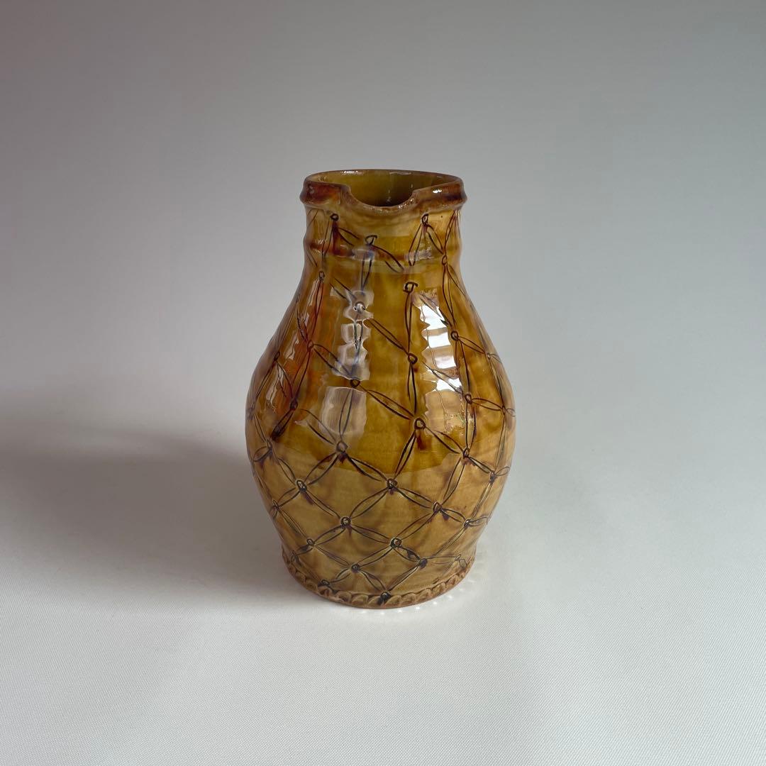 民藝 湯町窯 布志名焼 黄釉 手付水差し ピッチャー