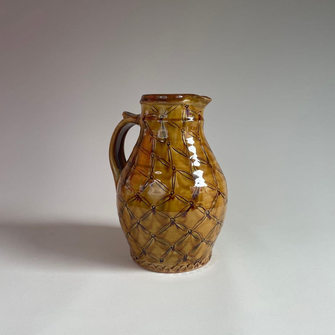 民藝 湯町窯 布志名焼 黄釉 手付水差し ピッチャー