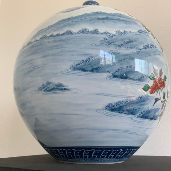 玄輝陶房　有田焼 名匠　村上玄輝　作　孔雀絵　花瓶　壷　オブジェ