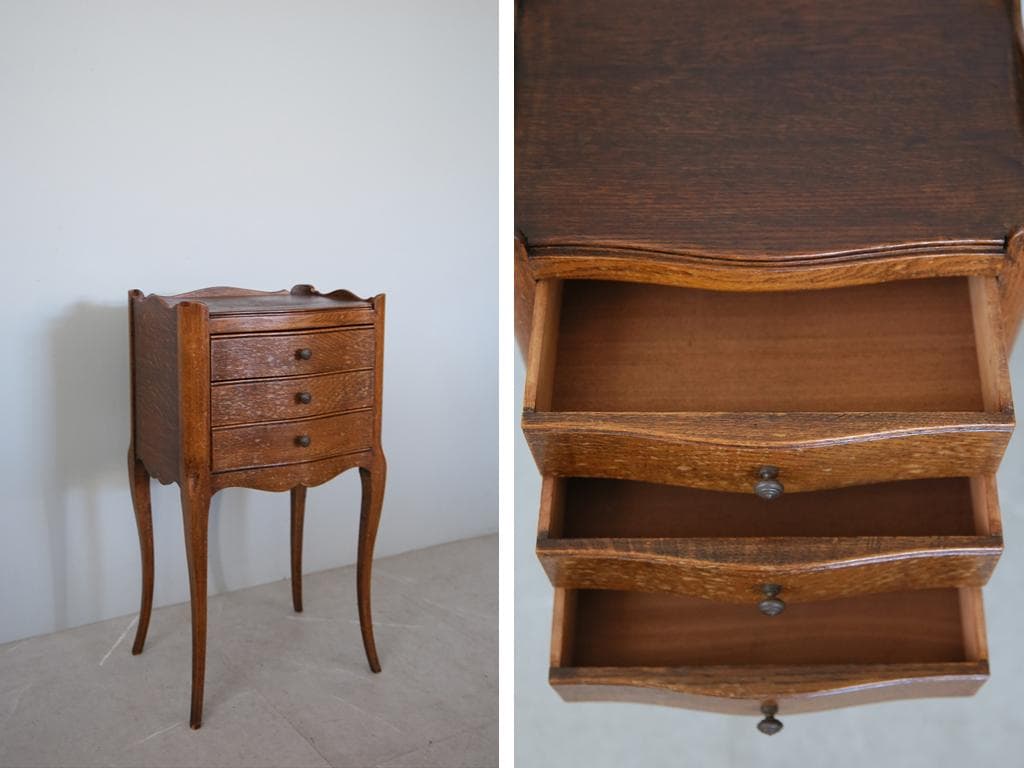 フランスアンティーク木製ベッドサイドキャビネット/ナイトテーブル90-143-3