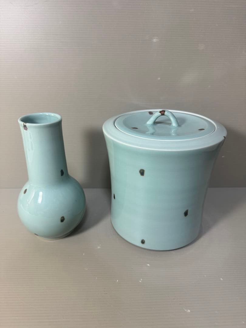 2447 茶道具 皆具 飛青磁 鼓形 横山瑞祥作