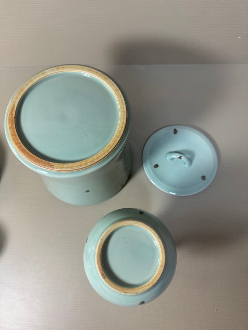 2447 茶道具 皆具 飛青磁 鼓形 横山瑞祥作