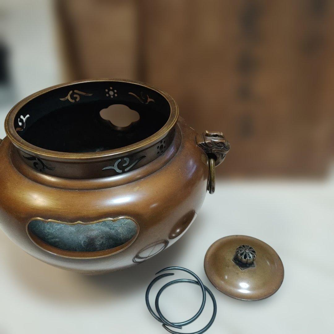 茶道具 釜 茶釜 唐金 鬼面風炉 丸釜 箱付き