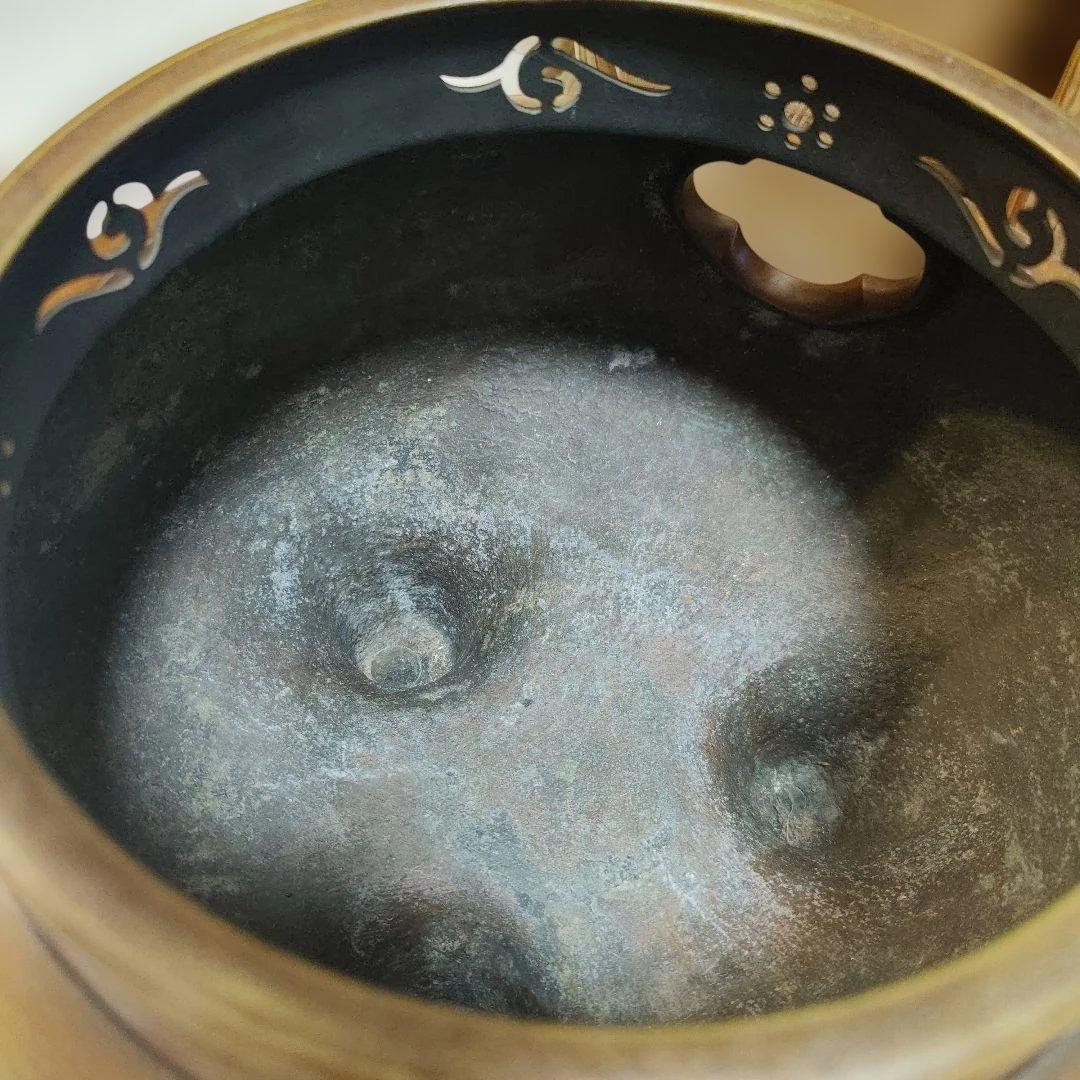 茶道具 釜 茶釜 唐金 鬼面風炉 丸釜 箱付き