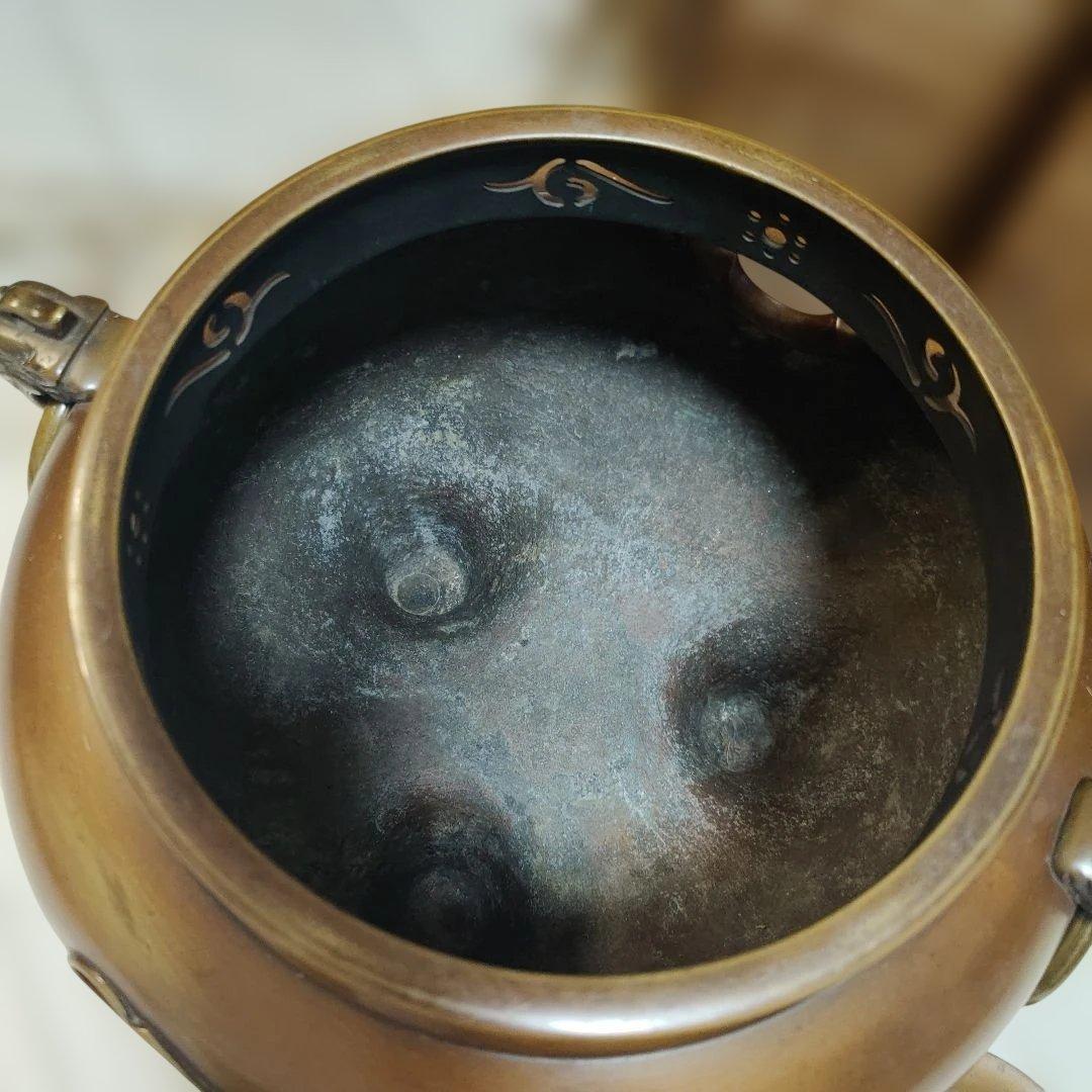 茶道具 釜 茶釜 唐金 鬼面風炉 丸釜 箱付き