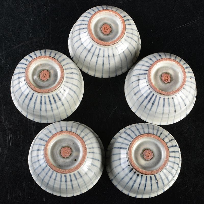 煎茶道具　加藤賢司 新晶窯　染付　呉須絵　煎茶碗　五客　共布共箱　M　R5964